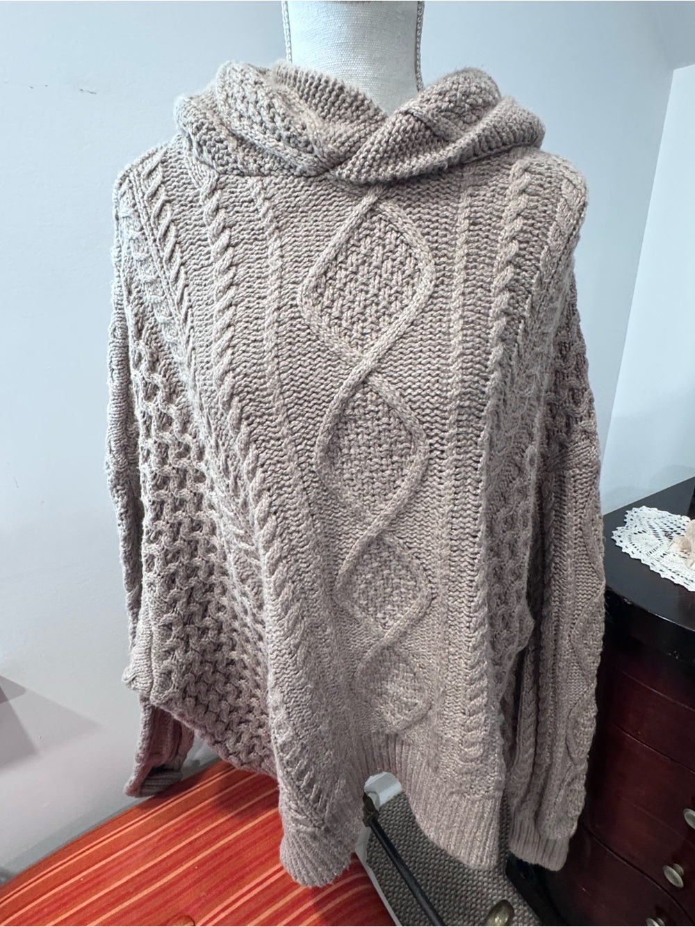 Essentials Fear of God Taupe Cable Knit Hoodie Sweater